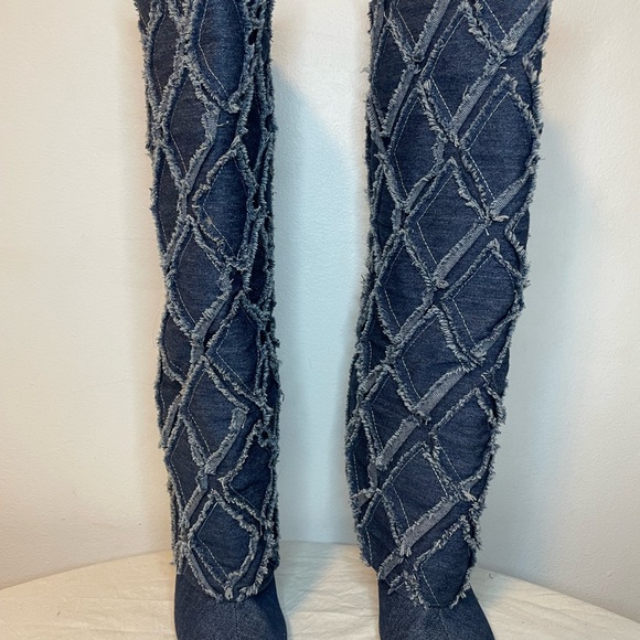 Stylish Blue Denim Knee-High Boots désign heels - Picture 6 of 8